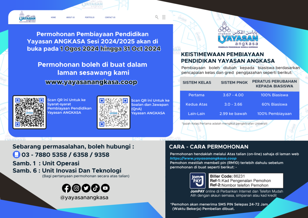 Permohonan Pembiayaan Pendidikan Boleh Ubah Yayasan ANGKASA Telah Dibuka Sesi 2024/2025